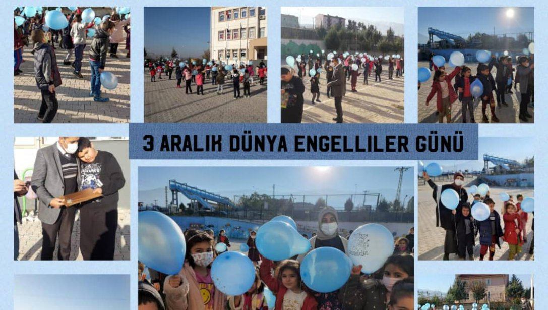 İlçemiz okullarında 3 Aralık Dünya Engelliler Günü farkındalığını artırmak amacıyla mavi balon uçurma etkinliği düzenlendi.